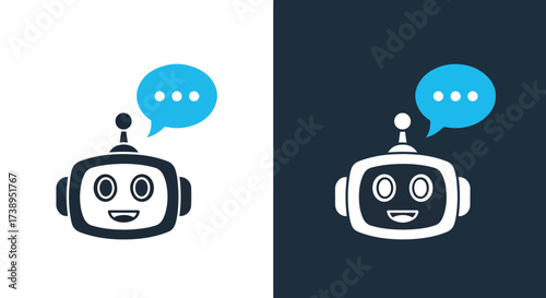 Cute robot chat icon with speech bubble ai technology communication symbol - Line and glyph solid icon and logo templete
