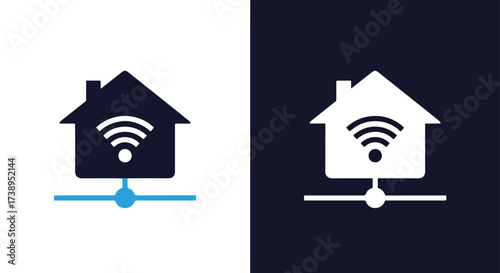 Modern home wi-fi network connectivity icon symbol internet connection - Line and glyph solid icon and logo templete
