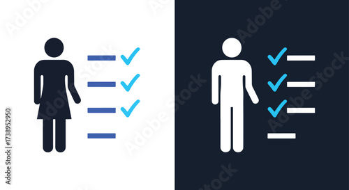 Simple icon set representing gender and task completion or survey results - Line and glyph solid icon and logo templete
