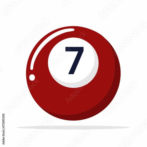 Illustration of a Red Billiard Ball with the Number 7 in a Simple, Clean Style