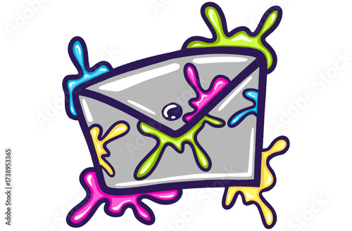 Vector Artwork in the form of a Letter with Several Colorful Neon Paint Splashes