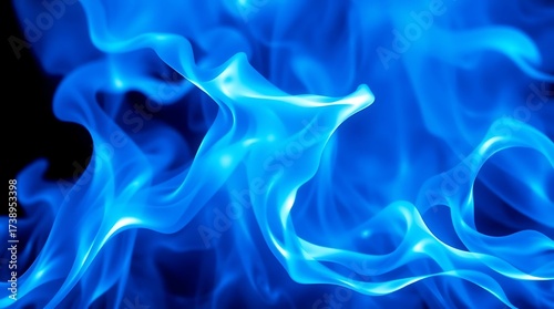 blue fire flames close up on black background abstract smoke background.