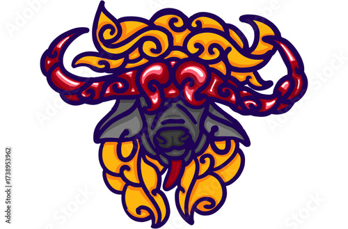 Vector Artwork in the form of a Bull Head Ornament