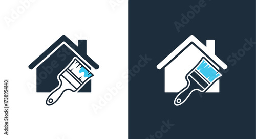 Home renovation painting icon symbol brush house service industry property - Line and glyph solid icon and logo templete