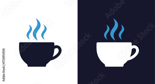 Simple line glyph icon of a hot coffee cup with blue steam for general use - Line and glyph solid icon and logo templete