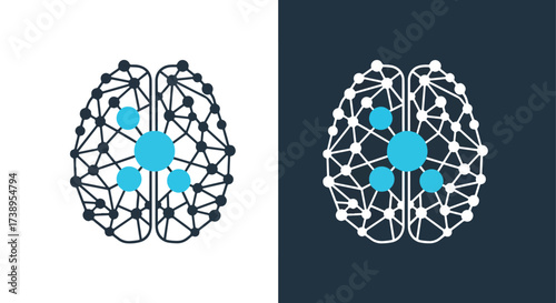 Abstract neural network brain icon digital connection concept art - Line and glyph solid icon and logo templete