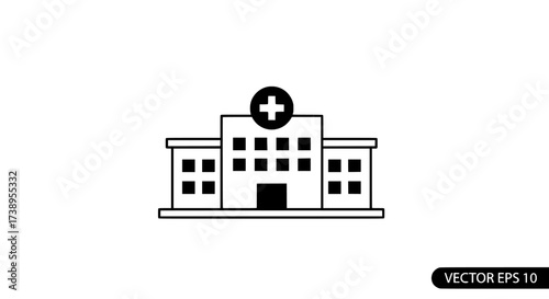 Flat hospital building icon. Healthcare and medical facility symbol for clinic, emergency, and health services design.