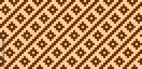 Traditional Ethnic Geometric Pattern Seamless Vector Background, Brown Tribal Textile Ornament with Diagonal Square Motifs, Abstract Folk Fabric Design for Wallpaper and Decoration