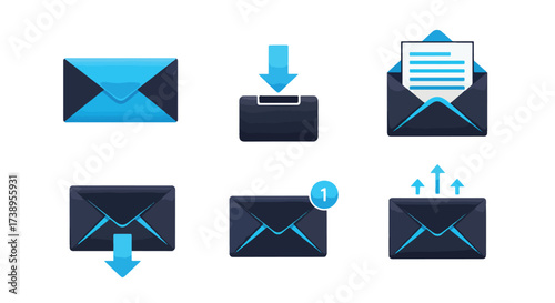 Modern mail icon set simple envelope symbols for communication and messaging apps - Line and glyph solid icon and logo templete