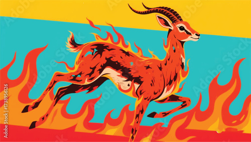 Impala Deer Flaming Hot Fire Illustrator Artwork Banner Background Design Template 