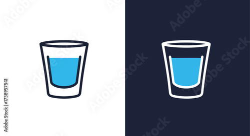 Simple line drawing icon of a shot glass with blue liquid for drinks and beverages - Line and glyph solid icon and logo templete