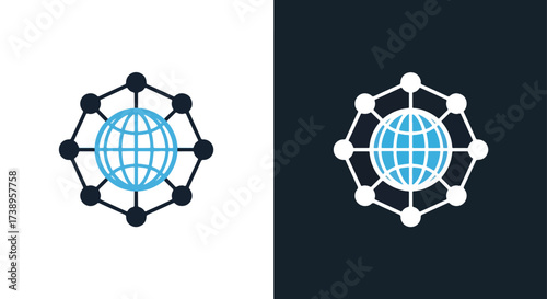 Global network connection icon representing digital technology and connectivity - Line and glyph solid icon and logo templete