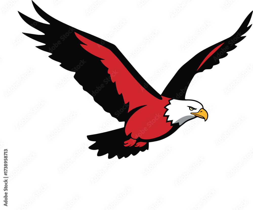Obraz premium Red and Black Bald Eagle Flying Vector Mascot Illustration
