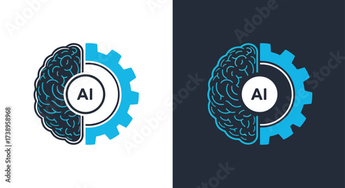 Abstract ai brain and gear icon symbolizing artificial intelligence and technology - Line and glyph solid icon and logo templete