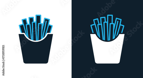 Crispy french fries icon in two tones minimalist design fast food graphic - Line and glyph solid icon and logo templete