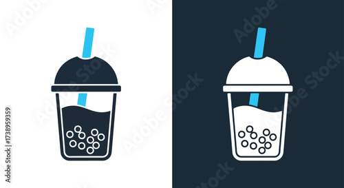 Bubble tea icon design simple line art glyph drink beverage sweet treat - Line and glyph solid icon and logo templete