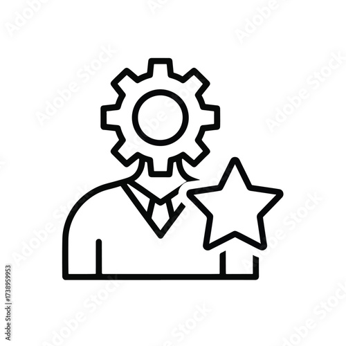 Abstract humanoid silhouette icon with gear head and star achievement symbol - Line and glyph solid icon and logo templete