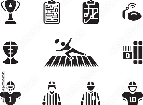 American football game elements collection icon set