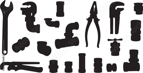 A vector set of hand tool and gun silhouettes for design icon collection and illustration