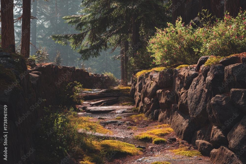 Fototapeta premium A sunlit forest path