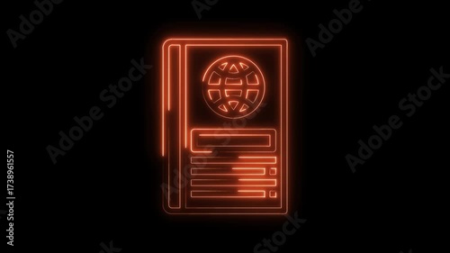 Glowing passport outline animation on black background for travel concept and international identity