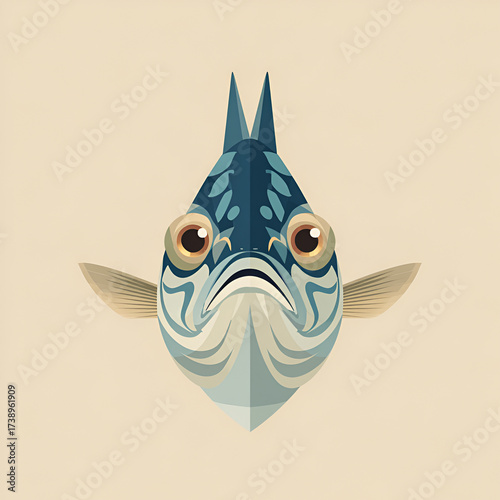Stylized Fish Head Illustration Front View Isolated on Transparent Background