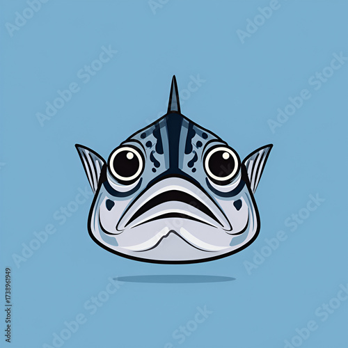 Stylized Fish Head Illustration Front View Isolated on Transparent Background