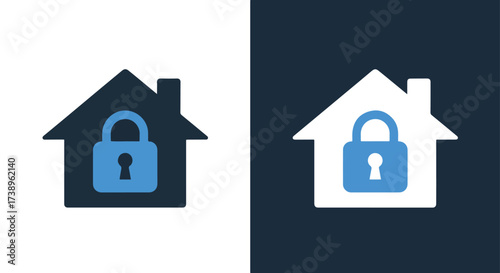 Secure home icon symbol representing house safety and digital security solutions - Line and glyph solid icon and logo templete
