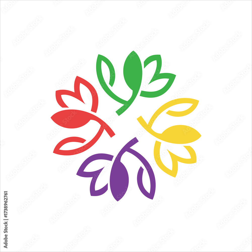 Obraz premium Abstract colorful leaf floral logo design with circular geometric decorative style