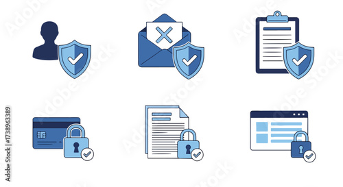 Secure data icons set protect personal information email documents financial records online - Line and glyph solid icon and logo templete