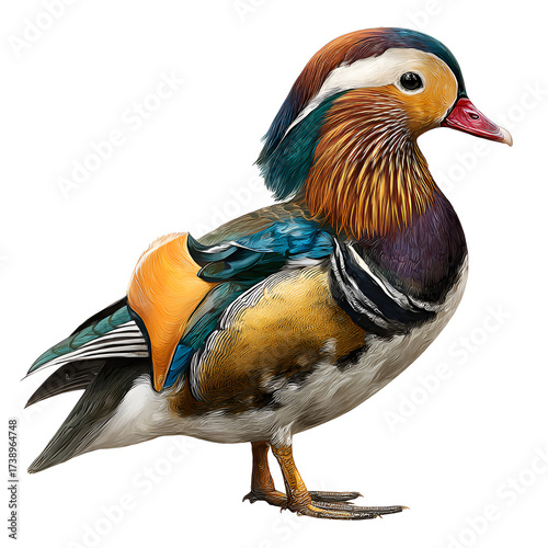 Mandarin Duck Realistic Detailed Bird Isolated on Transparent Background