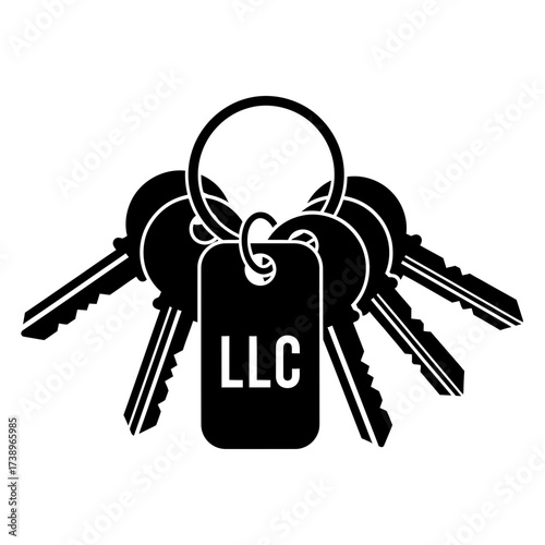 Vector icon of business keys with an LLC tag symbolizing corporate access and company ownership