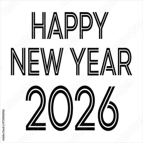 Happy New Year 2026 bold black text on white background celebration greeting 1