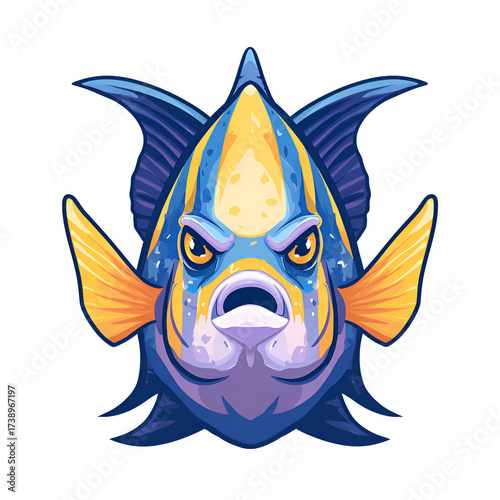 Cartoon Blue Tropical Fish Illustration Isolated on Transparent Background