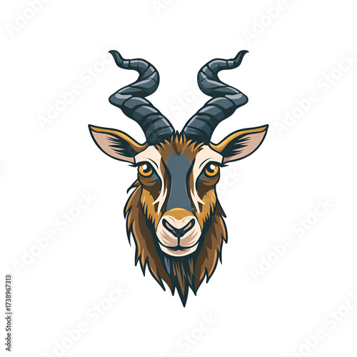 Cartoon Markhor Goat Head Icon Isolated on Transparent Background