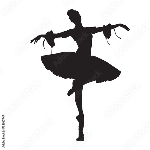Elegant black silhouette of a ballerina performing a graceful pose on tiptoes in a tutu