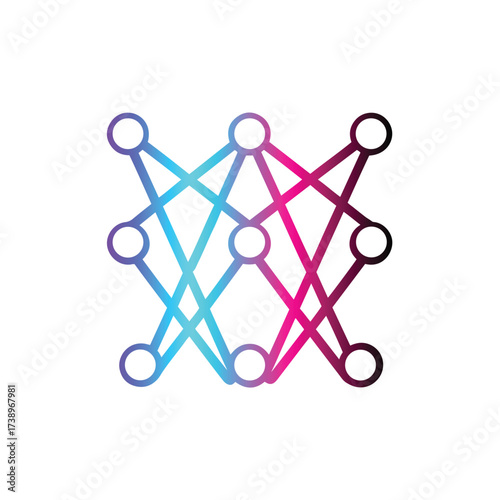 Abstract neural network connection design with gradient colorful nodes and digital lines