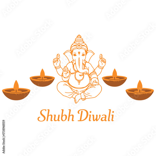 Lord ganesha adorned with glowing diyas and the auspicious greeting shubh diwali for festive celebrations