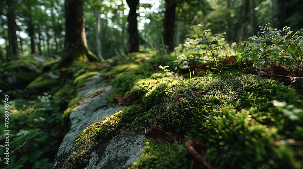Obraz premium Moss on Forest Rock with Natural Sunlight