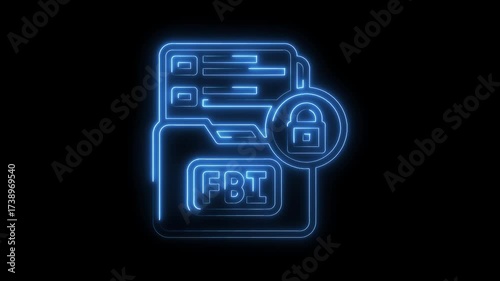 Fbi file security data protection neon outline concept with lock icon digital access