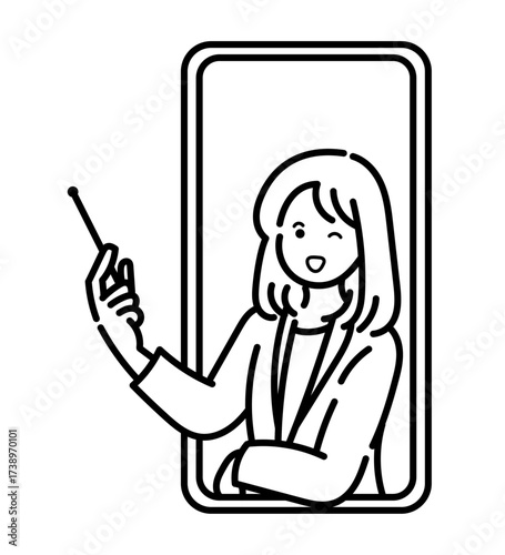 スマートフォンのAIファイナンシャルアドバイザーのイラスト　線画のみ