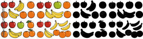 Apples, bananas, and oranges collection with transparent background