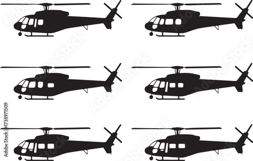 Six modern helicopter silhouettes for transport projects