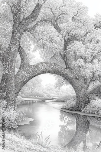 Serene Black and White Landscape Illustration