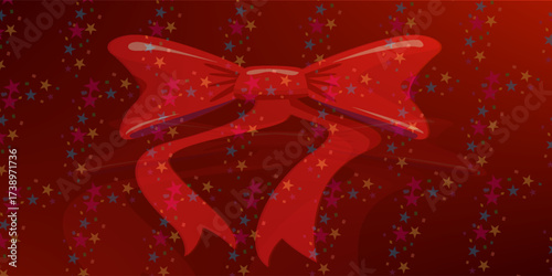 Red ribbon isolated on maroon background with stars