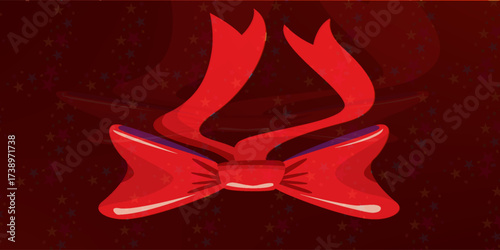 Red ribbon isolated on maroon background with stars