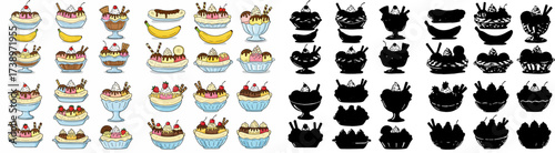 Ice cream sundaes with bananas and toppings