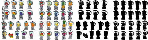 Blender appliances with fruits and berries