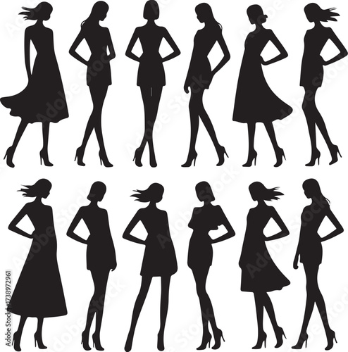 Fashionable women silhouettes show elegant style and poise