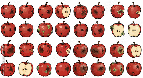 Rotten apples collection with transparent background